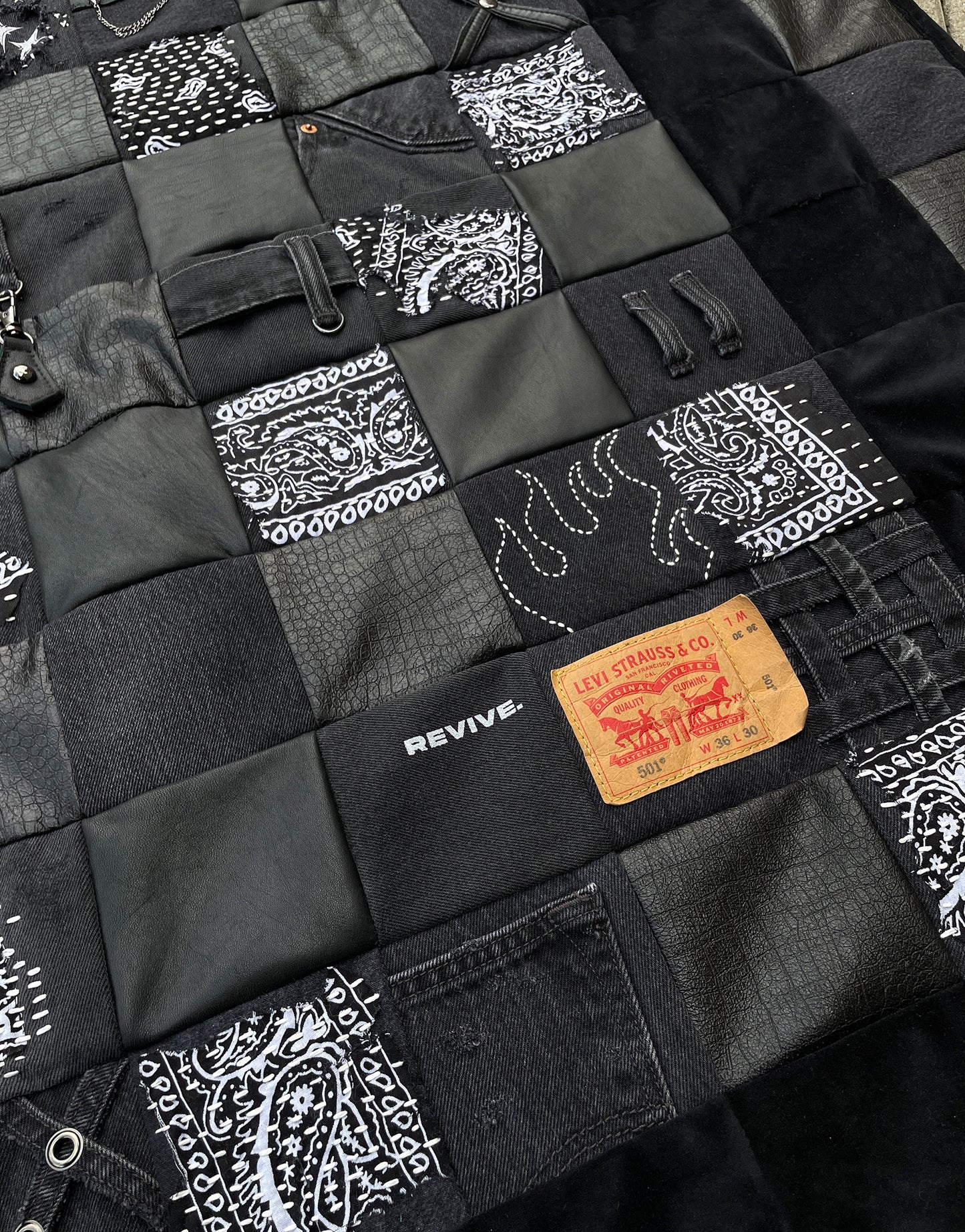 "REVIVE" Denim Leather Velvet Sashiko Quilt