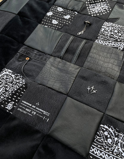 "REVIVE" Denim Leather Velvet Sashiko Quilt