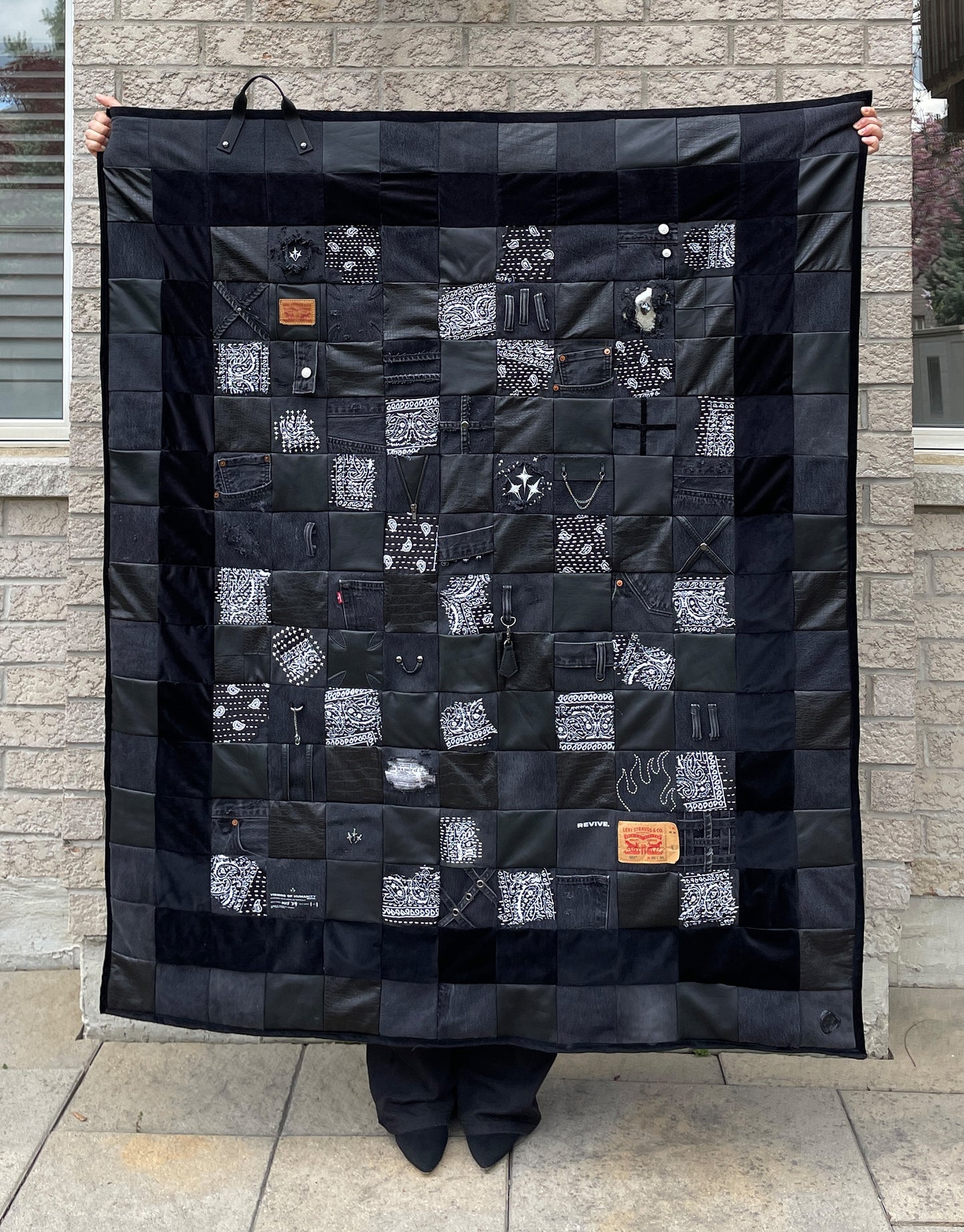 "REVIVE" Denim Leather Velvet Sashiko Quilt