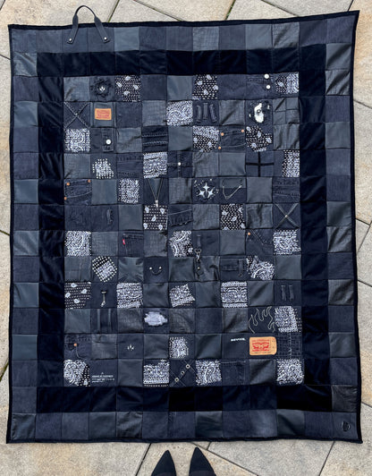 "REVIVE" Denim Leather Velvet Sashiko Quilt