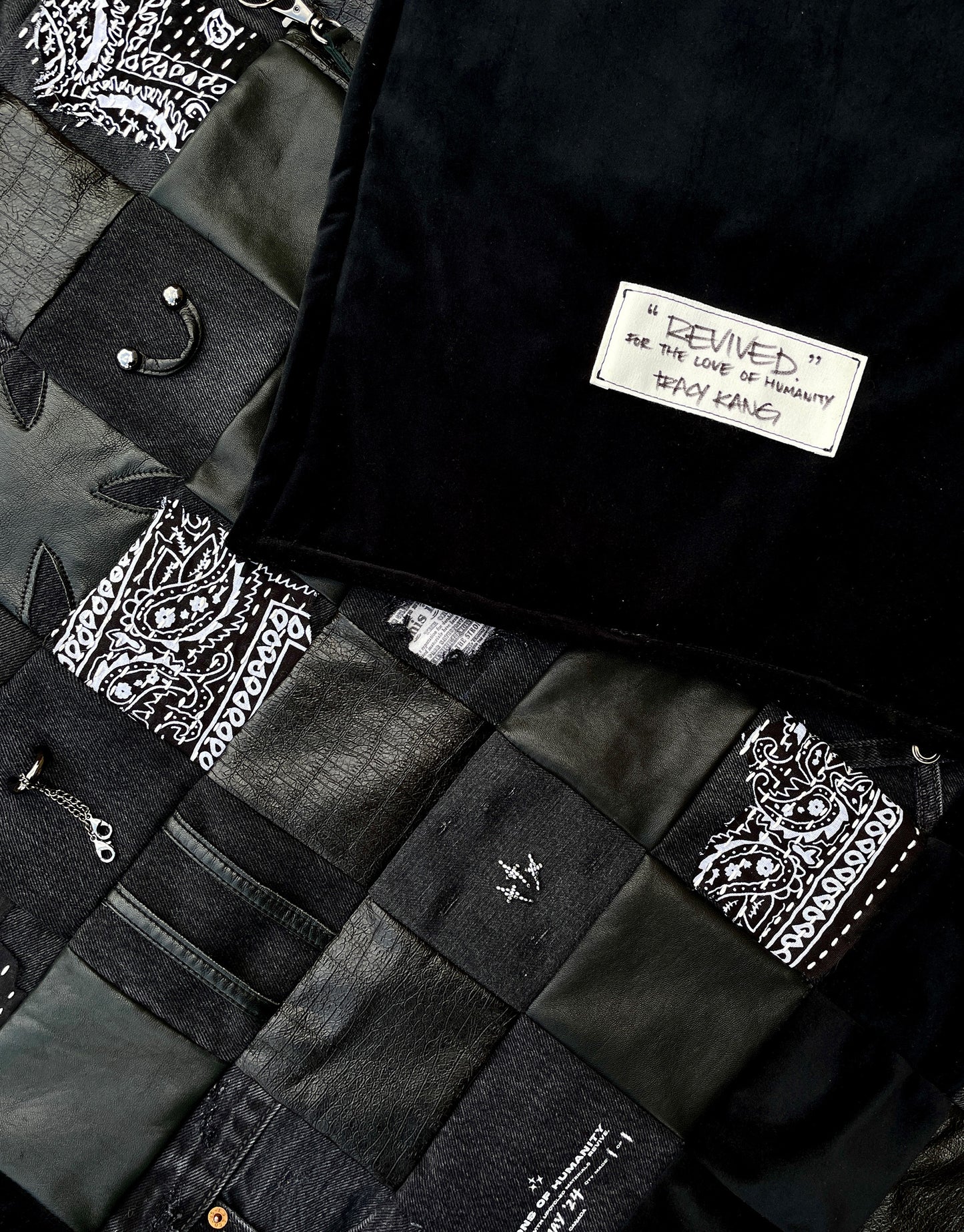 "REVIVE" Denim Leather Velvet Sashiko Quilt