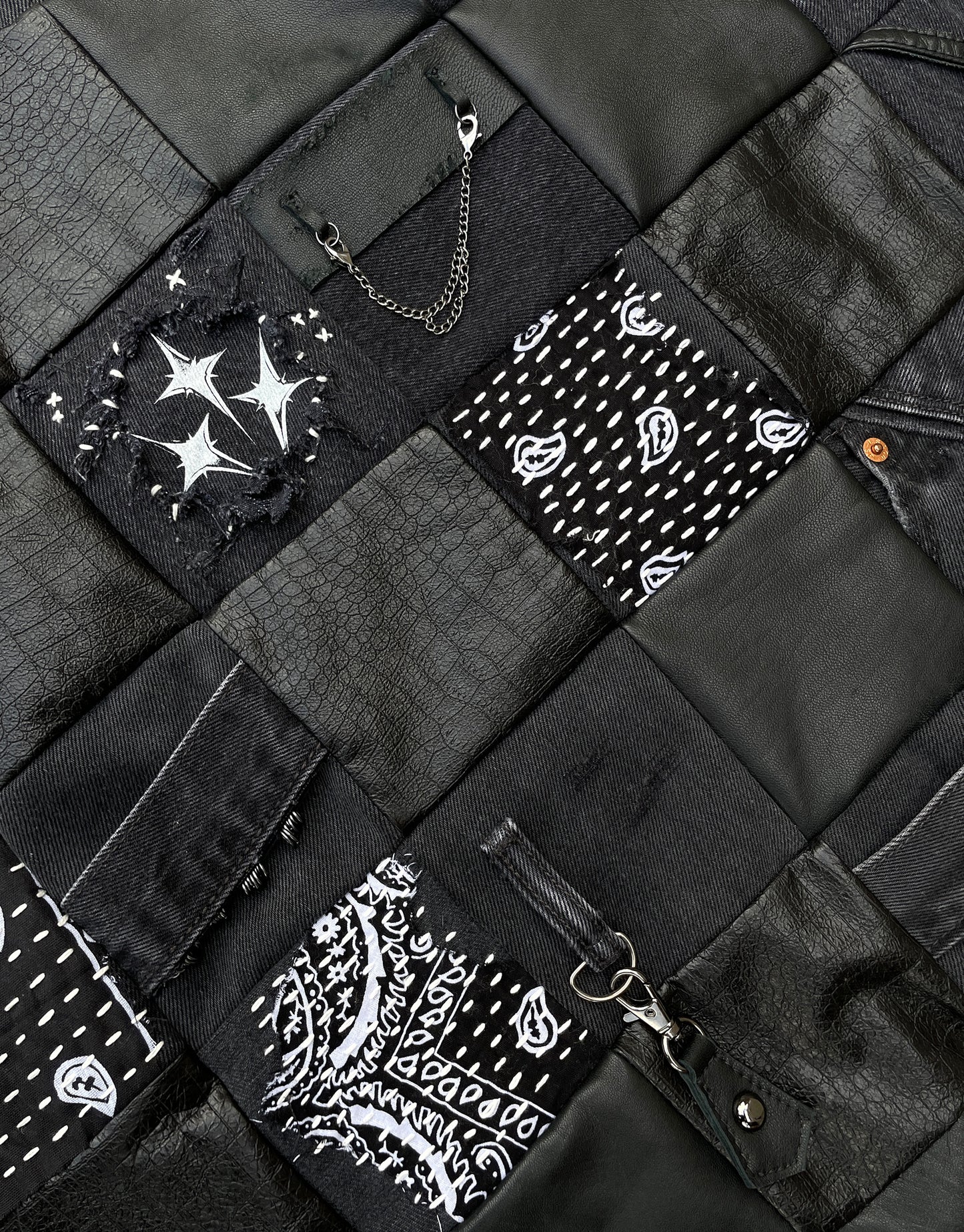 "REVIVE" Denim Leather Velvet Sashiko Quilt