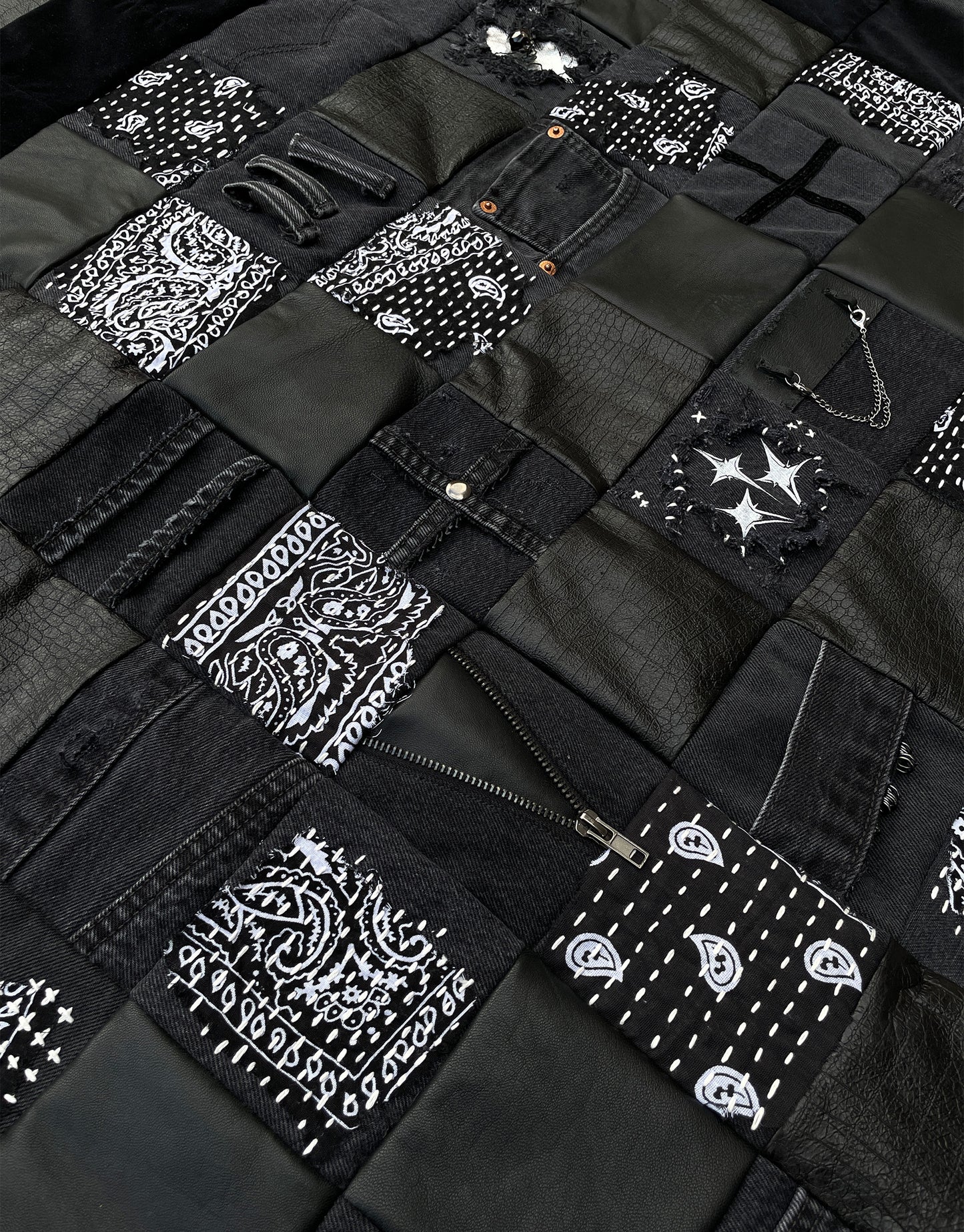 "REVIVE" Denim Leather Velvet Sashiko Quilt
