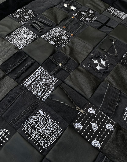"REVIVE" Denim Leather Velvet Sashiko Quilt