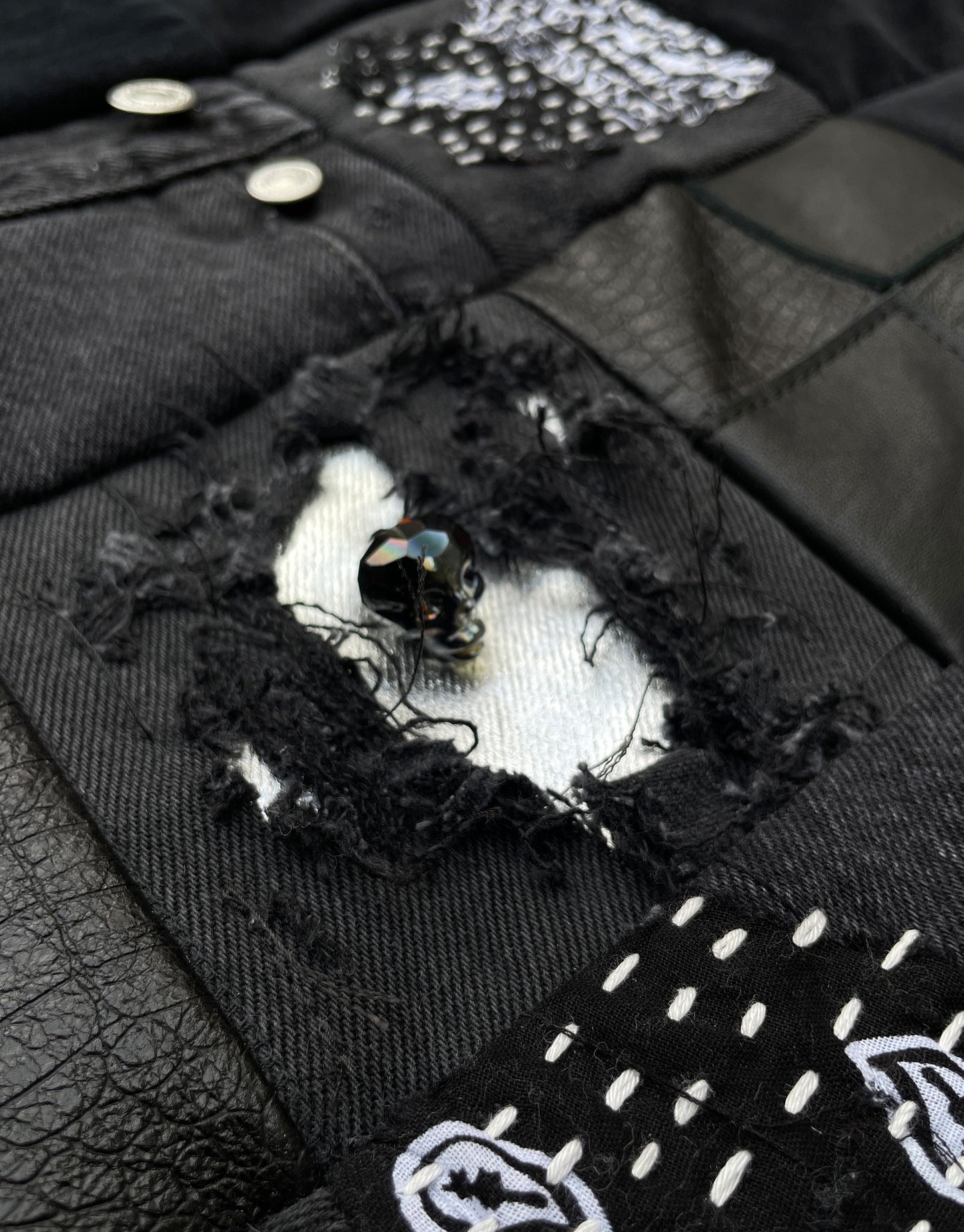 "REVIVE" Denim Leather Velvet Sashiko Quilt
