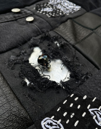 "REVIVE" Denim Leather Velvet Sashiko Quilt