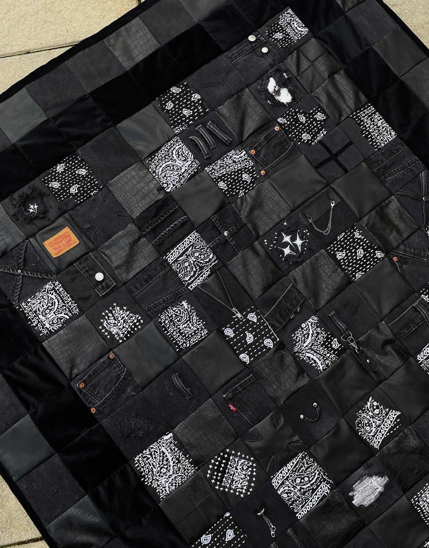 "REVIVE" Denim Leather Velvet Sashiko Quilt